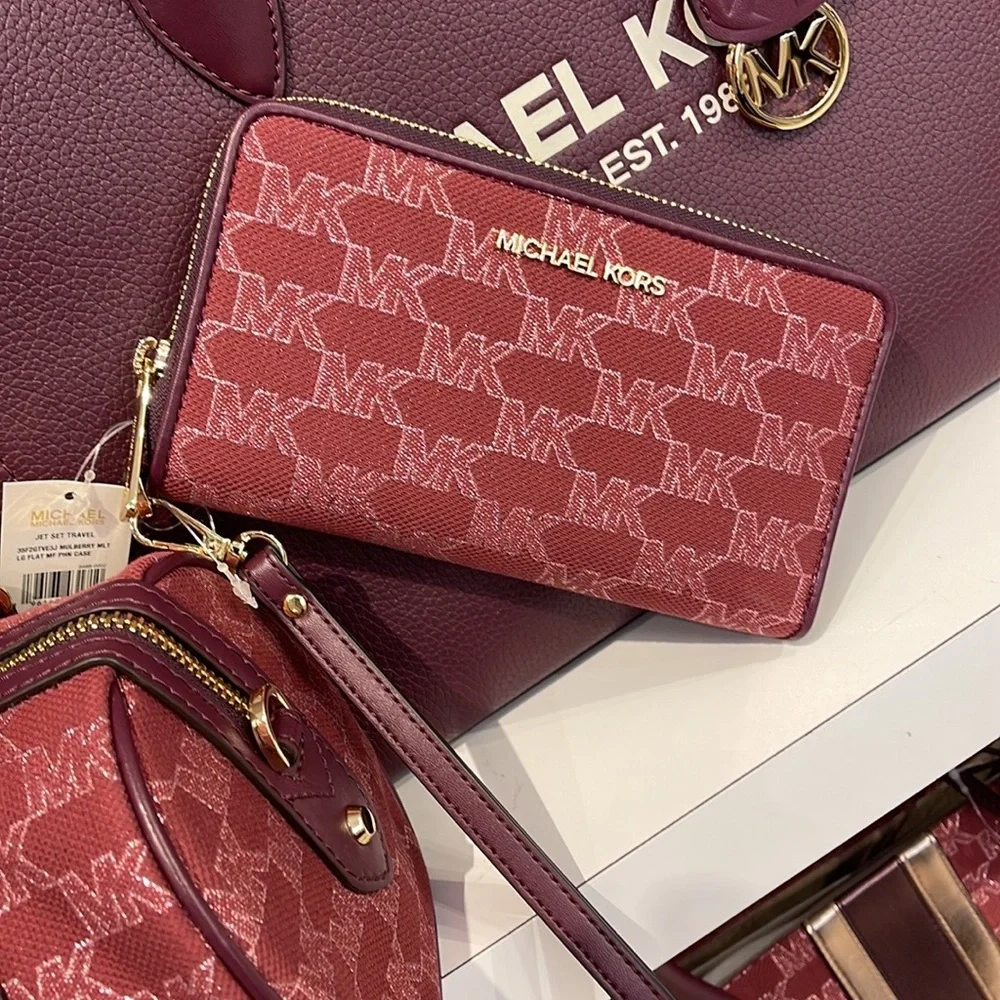 Michael Kors Jet Set Travel Large Phone Case Wristlet Wallet MK Mulberry Multi - Picture 6 of 16